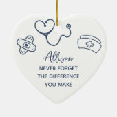 Personalisiert Nurse Blue Doodles Keramik Ornament (Hinten)