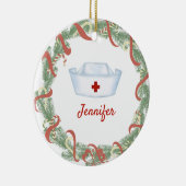 Personalisiert Nurse Hat Weihnachtswreath Keramik Ornament (Rechts)