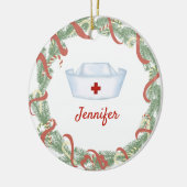 Personalisiert Nurse Hat Weihnachtswreath Keramik Ornament (Links)
