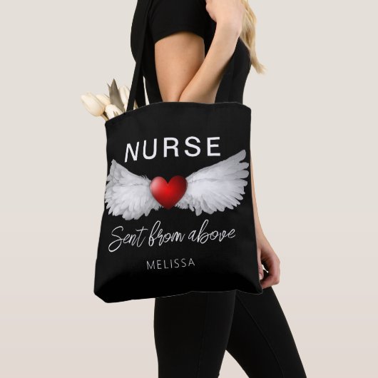 Personalisiert Nurse Medical Angel Wings Red Heart Tasche (Von Nahem)