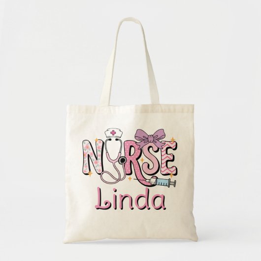 Personalisiert Nurse Niedlich Bow Stethoscope Tragetasche (Vorne)