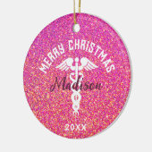 Personalisiert Nurse Pink Glitzer Weihnachten Keramik Ornament (Links)
