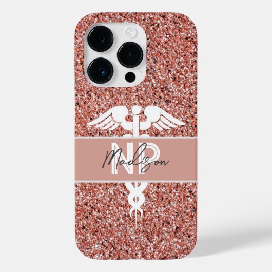 Personalisiert Nurse Practitioner Rose Gold Glitze Case-Mate iPhone Hülle (Rückseite)