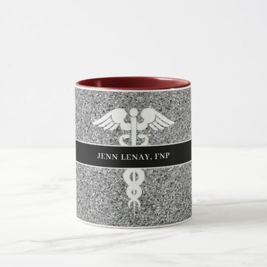 Personalisiert Nurse Practitioner Silver Glitzer Tasse (Zentrum)