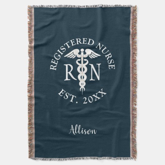 Personalisiert Nurse RN Abschluss Navy Blue Decke (Vorderseite Vertikal)