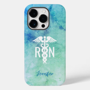 Personalisiert Nurse RN Aqua Blue Marble Case-Mate iPhone 14 Pro Hülle