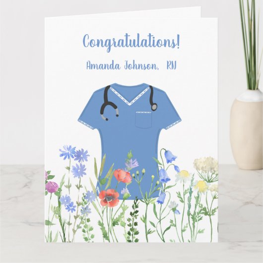 Personalisiert Nurse RN LPN NP Blue Scrubs Karte (Vorderseite)