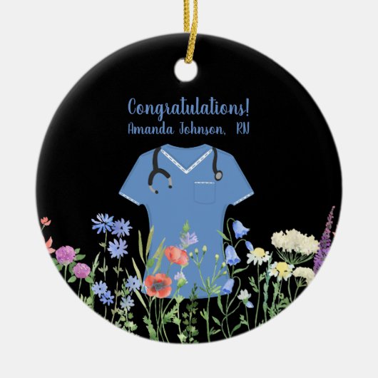 Personalisiert Nurse RN LPN NP Blue Scrubs Keramik Ornament (Vorne)