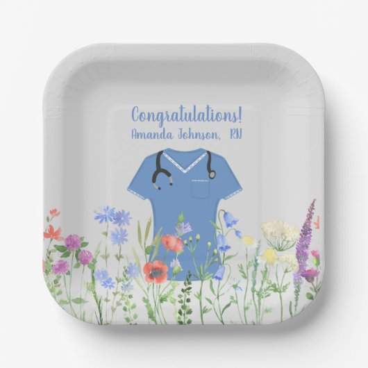 Personalisiert Nurse RN LPN NP Blue Scrubs Pappteller (Vorderseite)