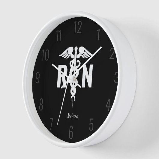 Personalisiert Nurse RN Schwarz-weiß Caduceus Medi Uhr (Winkel)