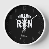 Personalisiert Nurse RN Schwarz-weiß Caduceus Medi Uhr (Vorderseite)