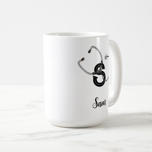 Personalisiert Nurse Stethoscope Monogram Modern Kaffeetasse (VorderseiteRechts)