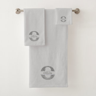 Personalisiert O Initial Silver Monogram Ihr Name Badhandtuch Set