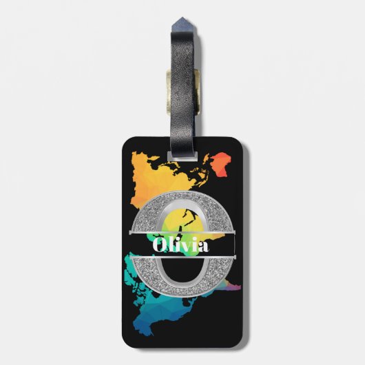 Personalisiert O Initial Silver Monogram Ihr Name Gepäckanhänger (Rückseite vertikal)