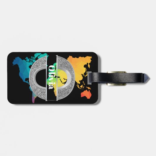 Personalisiert O Initial Silver Monogram Ihr Name Gepäckanhänger (Rückseite horizontal)