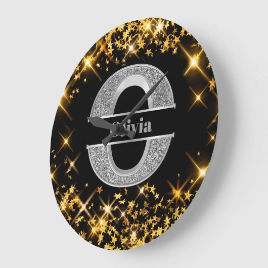 Personalisiert O Initial Silver Monogram Ihr Name Große Wanduhr (Winkel)