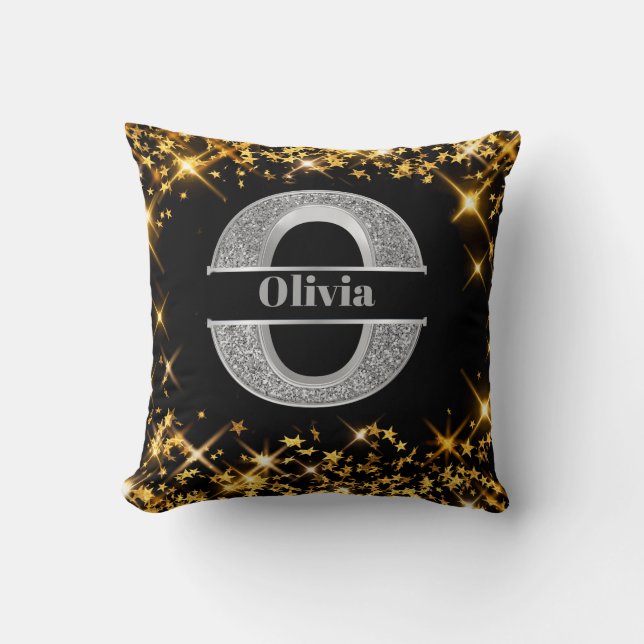 Personalisiert O Initial Silver Monogram Ihr Name Kissen (Vorderseite)