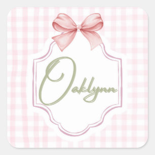 Personalisiert Oaklynn Baby Girl Kinderzimmer Bow& Quadratischer Aufkleber