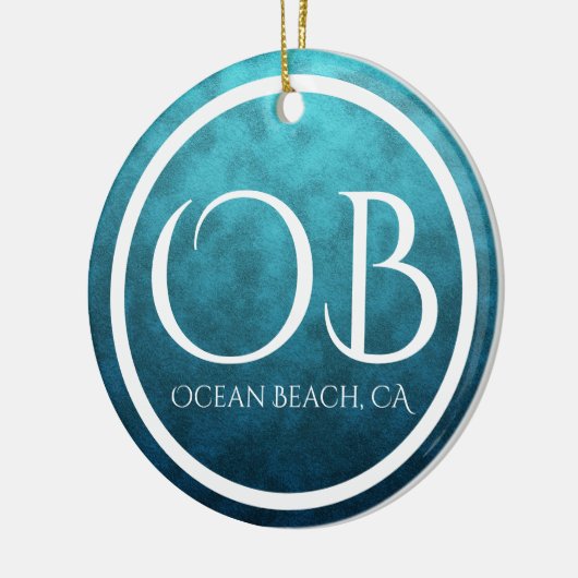 Personalisiert OB Ocean Beach, CA Blue Bkg Weihnac Keramik Ornament (Links)