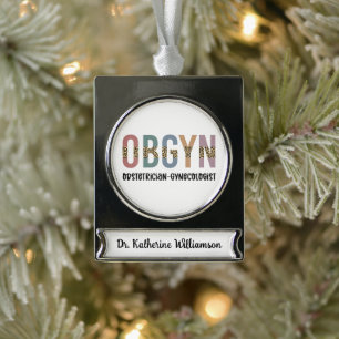 Personalisiert OBGYN Obstetriker Gynäkologe Banner-Ornament Silber