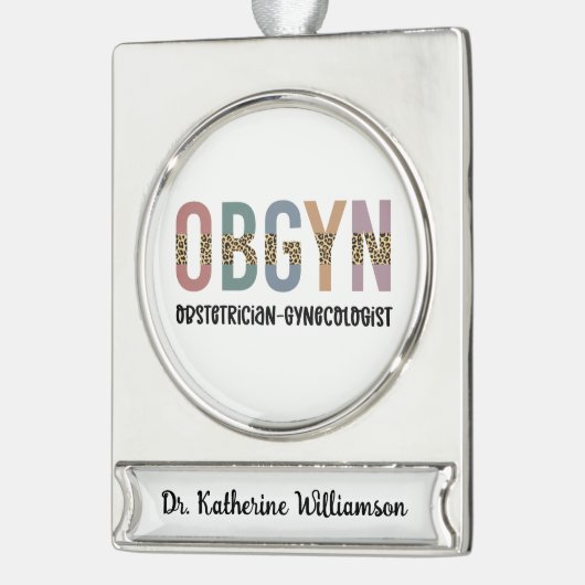 Personalisiert OBGYN Obstetriker Gynäkologe Banner-Ornament Silber (Links)