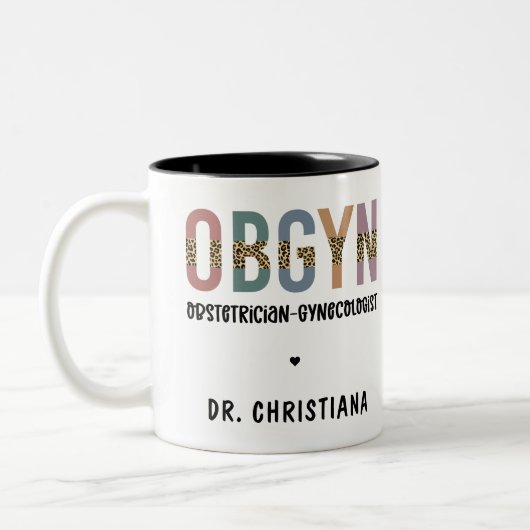Personalisiert OBGYN Obstetriker Gynäkologe Zweifarbige Tasse (Links)
