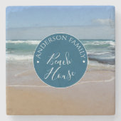 Personalisiert Ocean Beach House Runder Stone Unte Steinuntersetzer (Vorderseite)