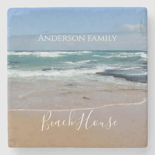 Personalisiert Ocean Beach House Steinuntersetzer (Vorderseite)