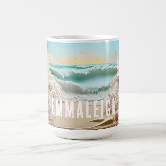 Personalisiert Ocean Wave 3D Aussehen Strand Blume Kaffeetasse (Mittel)