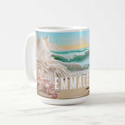 Personalisiert Ocean Wave 3D Aussehen Strand Blume Kaffeetasse (Vorderseite Links)