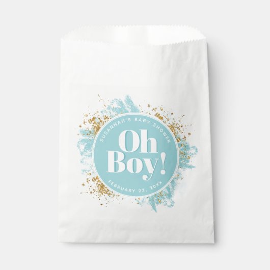 Personalisiert Oh Boy Dusche Wasserfarbe Glitzer Geschenktütchen (Vorderseite)
