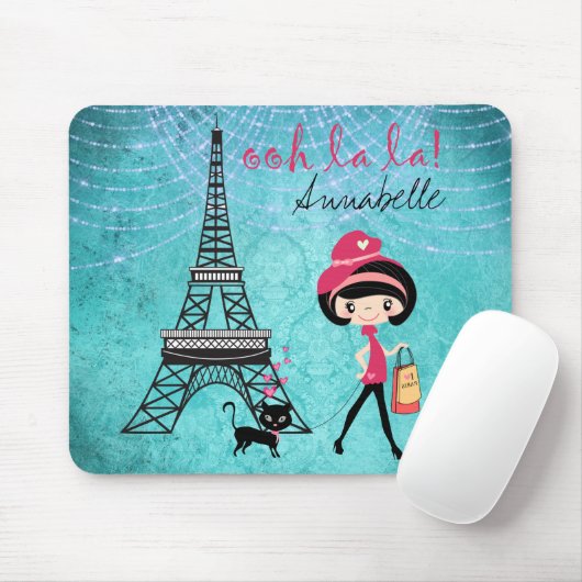 Personalisiert Oh La Paris Girl and Cat Mousepad (Mit Mouse)