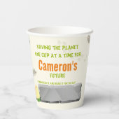 Personalisiert Ökologischer Orange Dino Geburtstag Pappbecher (Rückseite)