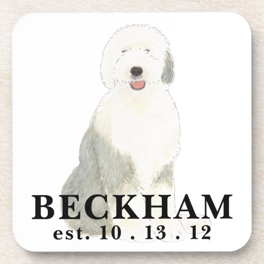 Personalisiert Old English Sheepdog Getränkeuntersetzer (Vorderseite)