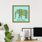 Personalisiert-Olive-Green-Blue-Gold-Elefant Poster (Heimbüro)