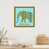 Personalisiert-Olive-Green-Blue-Gold-Elefant Poster (Küche)