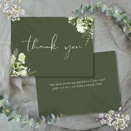 Personalisiert Olive Green Floral Elegantes Skript Dankeskarte