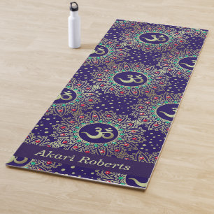 Personalisiert Om Symbol Gold Blue Red Mandala Yogamatte