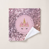 Personalisiert Ombre Glitzer Unicorn Badhandtuch Set (Waschlappen)