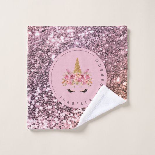 Personalisiert Ombre Glitzer Unicorn Badhandtuch Set (Waschlappen)