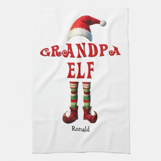 Personalisiert Opa Elf Weihnachtsküche Handtuch (Vertikal)