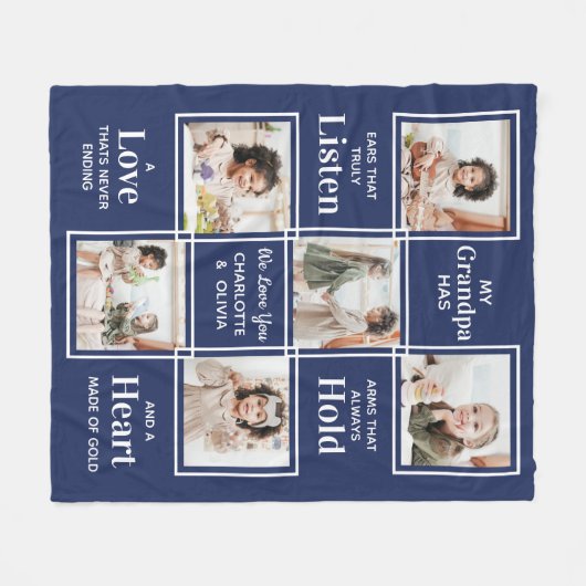 Personalisiert Opa FotoCollage Fleece Blankon (Vorderseite (Horizontal))