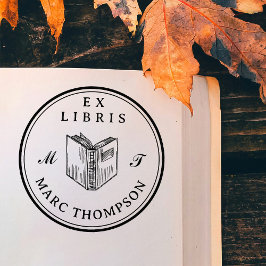 Personalisiert Open Book Classic Monogram Library Gummistempel