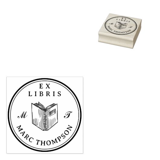 Personalisiert Open Book Classic Monogram Library Gummistempel (Stempel)