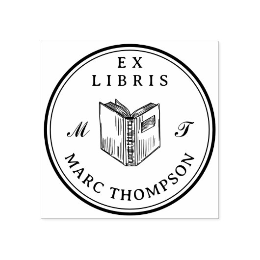 Personalisiert Open Book Classic Monogram Library Gummistempel (Prägung)