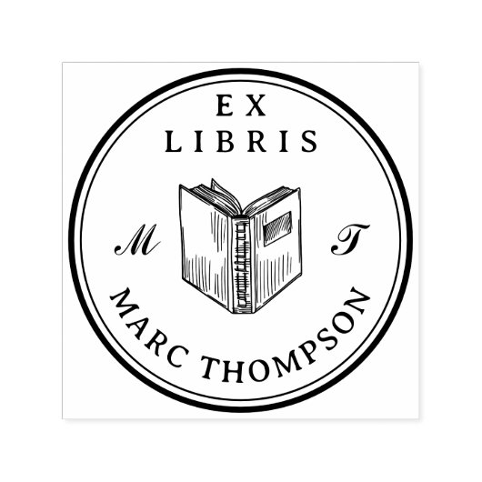 Personalisiert Open Book Classic Monogram Library Permastempel (Design)