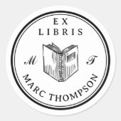 Personalisiert Open Book Classic Monogram Library Runder Aufkleber (Vorderseite)
