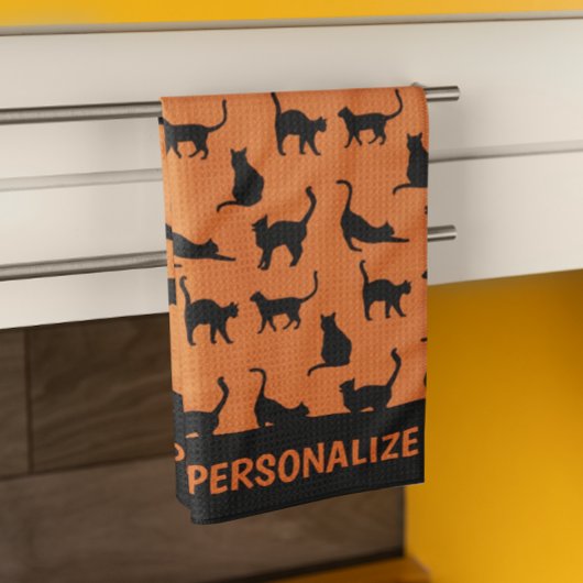 Personalisiert Orange Black Cat Geschirrtuch