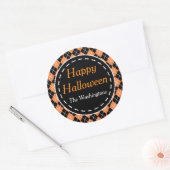 Personalisiert Orange Black Happy Halloween Sticke Runder Aufkleber (Umschlag)