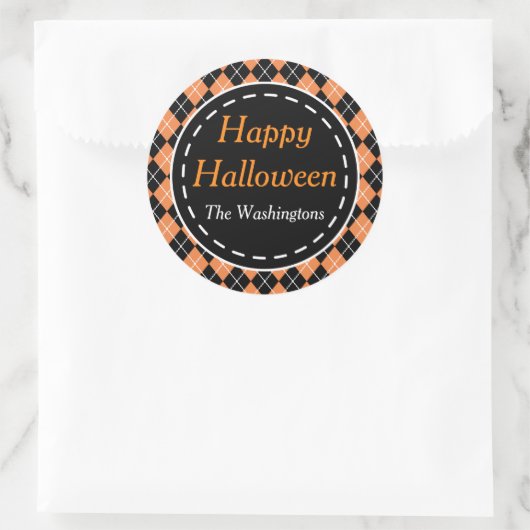Personalisiert Orange Black Happy Halloween Sticke Runder Aufkleber (Tasche)